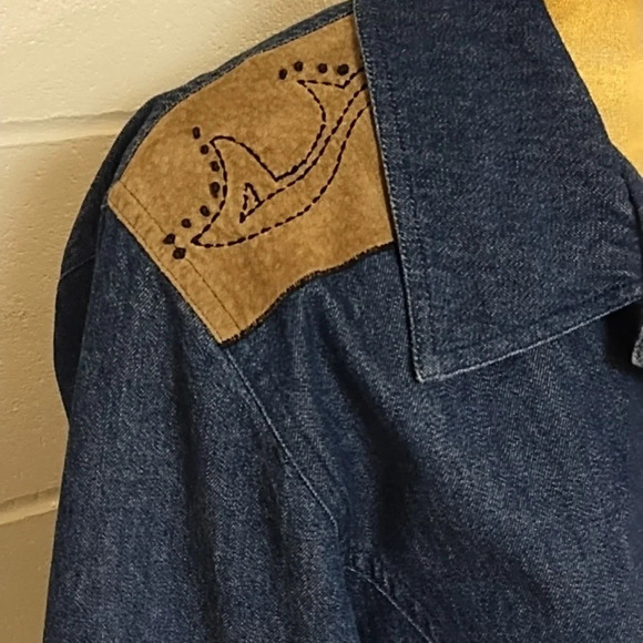 Great Cavalier M Denim Jean Jacket Genuine Suede Leopard Fur Embroidery Washable - Picture 3 of 15